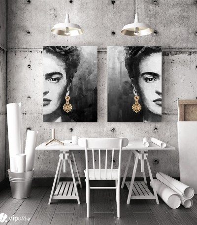 Σύνθεση με πίνακες Καμβάδες : Frida Kahlo Portrait Half Face - 2 Τεμάχια 70x 50
