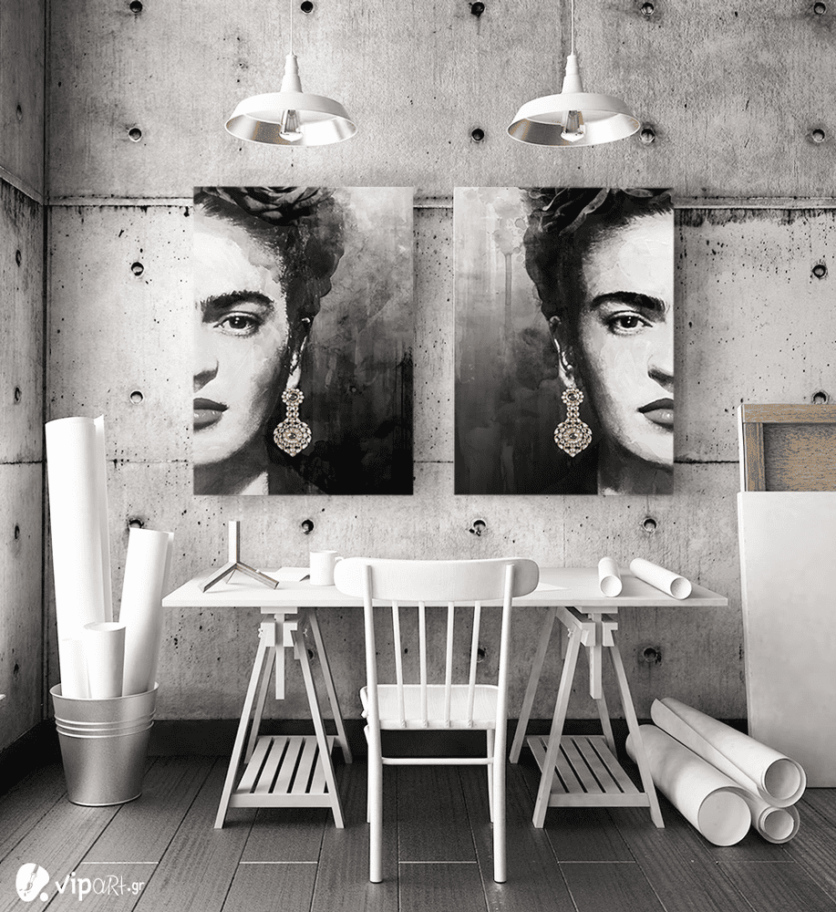 Σύνθεση με πίνακες Καμβάδες : Frida Kahlo Portrait Half Face - 2 Τεμάχια 70x 50