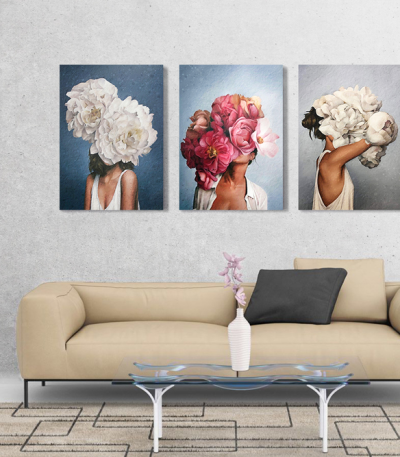 Σύνθεση Με Πίνακες Καμβάδες 60x40 - 3 Τεμάχια - Blossom & Women 2