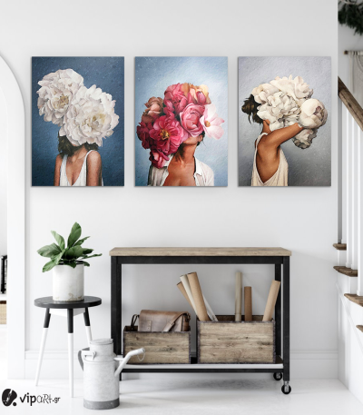 Σύνθεση Με Πίνακες Καμβάδες 60x40 - 3 Τεμάχια - Blossom & Women 2