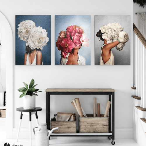 Σύνθεση Με Πίνακες Καμβάδες 60x40 - 3 Τεμάχια - Blossom & Women 2