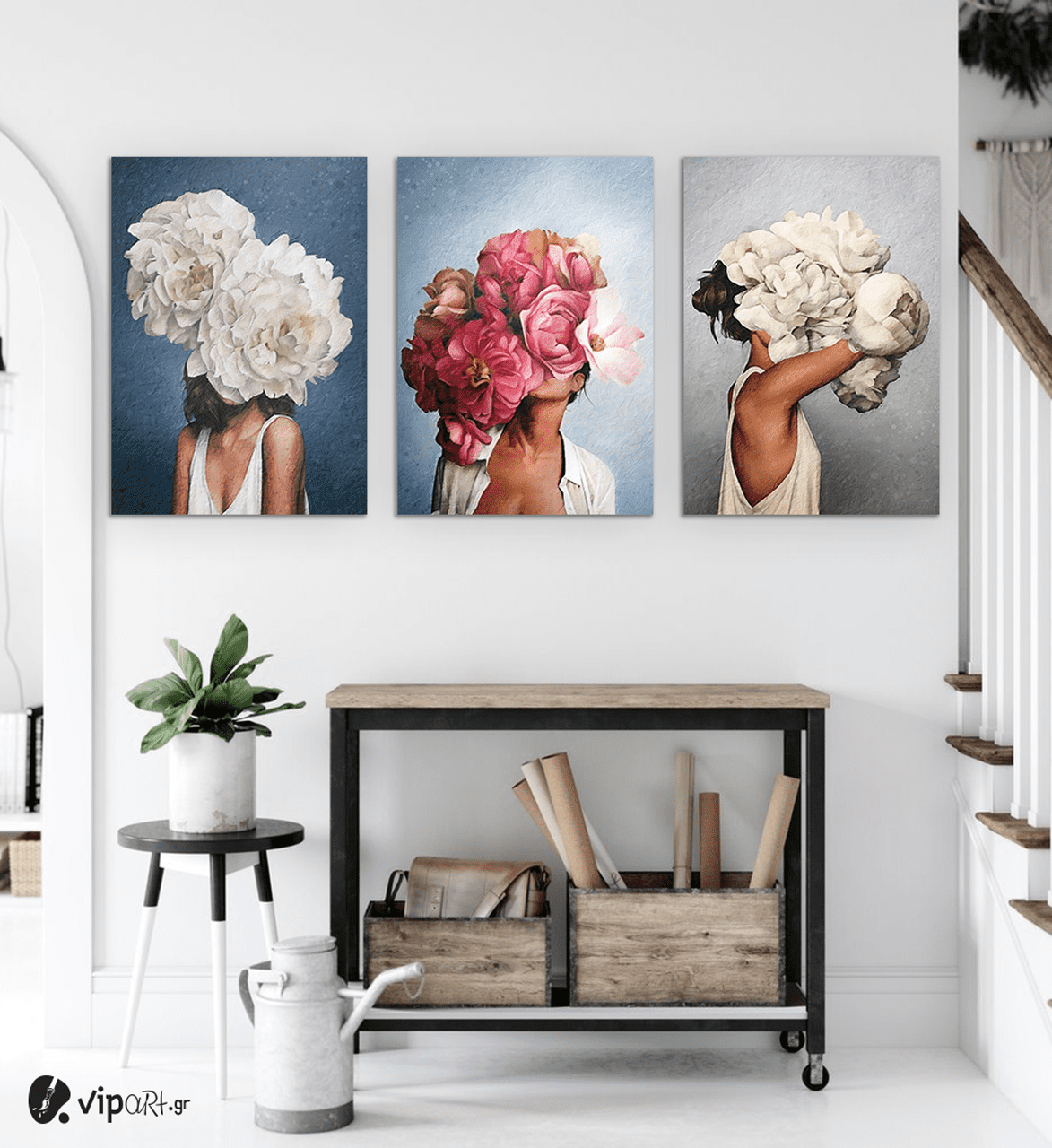 Σύνθεση Με Πίνακες Καμβάδες 60x40 - 3 Τεμάχια - Blossom & Women 2