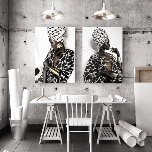 Σύνθεση με πίνακες Καμβάδες : African Women Fashion - 2 Τεμάχια 70x50