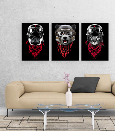 Σύνθεση Με Πίνακες Καμβάδες 70x50 - 3 Τεμάχια - Animals Adventure Red Scarf