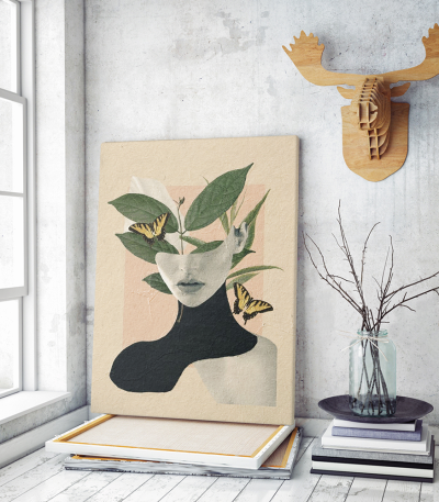 Πίνακας σε Καμβά : Butterflies Woman Collage