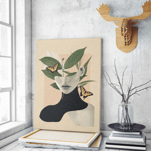 Πίνακας σε Καμβά : Butterflies Woman Collage