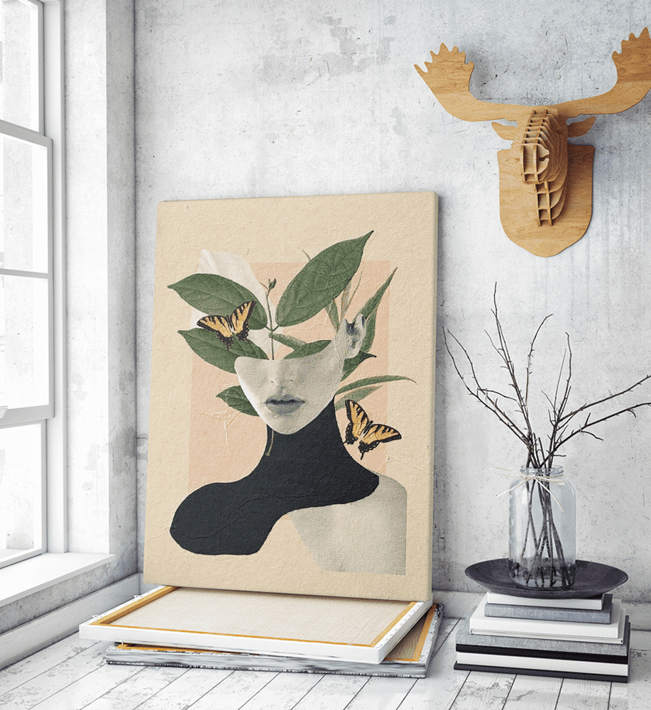 Πίνακας σε Καμβά : Butterflies Woman Collage