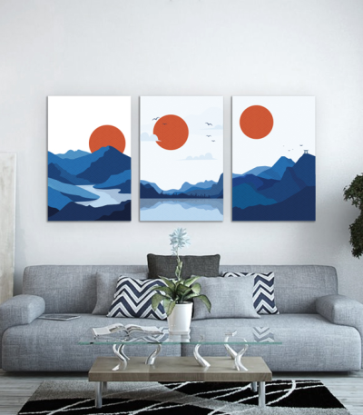 Σύνθεση Με Πίνακες Καμβάδες 60x40 - 3 Τεμάχια - Mountain Sunset Minimalist