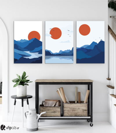 Σύνθεση Με Πίνακες Καμβάδες 60x40 - 3 Τεμάχια - Mountain Sunset Minimalist