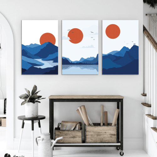 Σύνθεση Με Πίνακες Καμβάδες 60x40 - 3 Τεμάχια - Mountain Sunset Minimalist