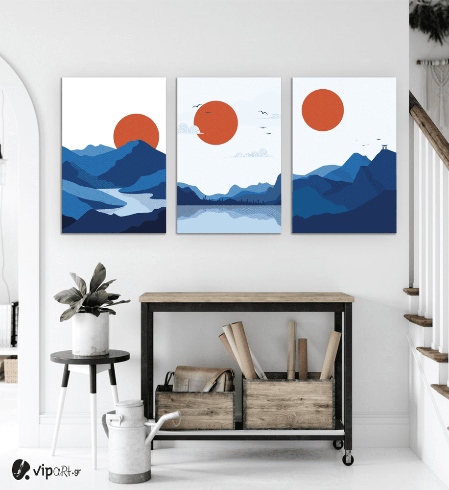 Σύνθεση Με Πίνακες Καμβάδες 60x40 - 3 Τεμάχια - Mountain Sunset Minimalist