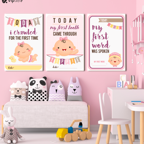 Σύνθεση Με Πίνακες Καμβάδες 60x40 - 3 Τεμάχια - Baby Girl με δικά σας στοιχεία