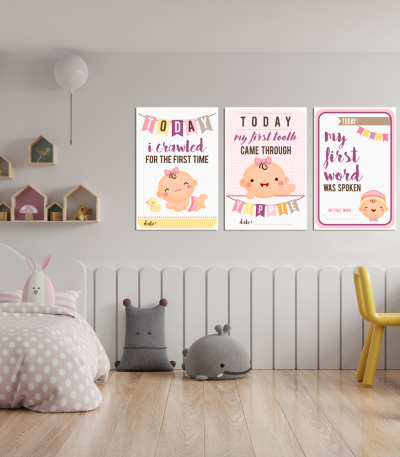 Σύνθεση Με Πίνακες Καμβάδες 60x40 - 3 Τεμάχια - Baby Girl με δικά σας στοιχεία