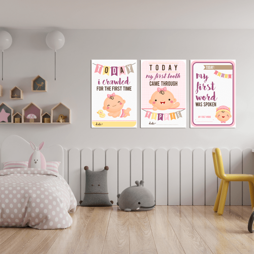 Σύνθεση Με Πίνακες Καμβάδες 60x40 - 3 Τεμάχια - Baby Girl με δικά σας στοιχεία