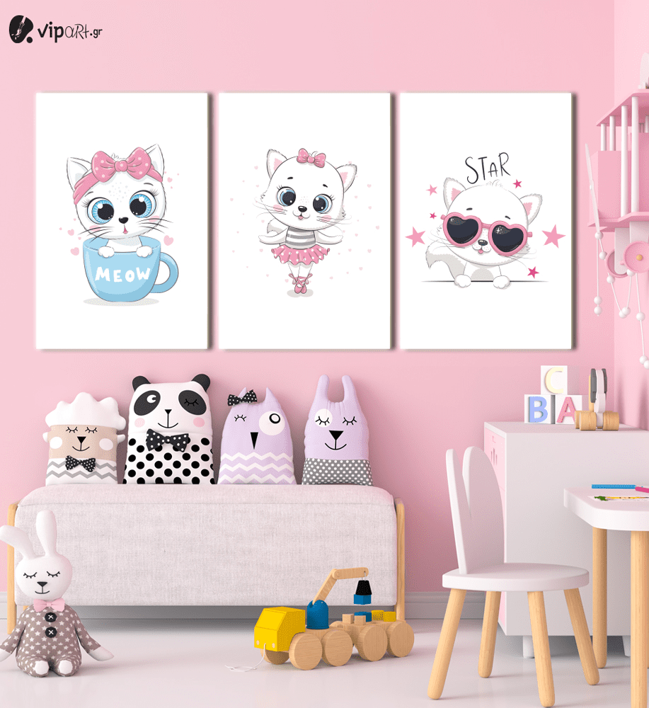 Σύνθεση Με Πίνακες Καμβάδες 60x40 - 3 Τεμάχια - Little Cute Kitty Σύνθεση Με Πίνακες Καμβάδες 60x40 - 3 Τεμάχια - Little Cute Kitty