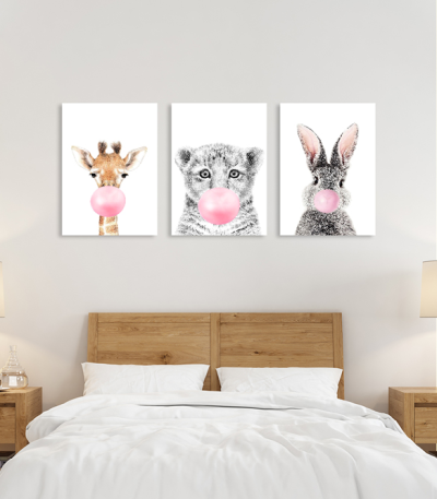 Σύνθεση Με Πίνακες Καμβάδες 60x40 - 3 Τεμάχια - Blowing Bubbles Animals