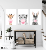 Σύνθεση Με Πίνακες Καμβάδες 60x40 - 3 Τεμάχια - Blowing Bubbles Animals