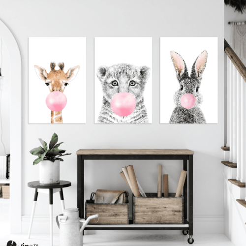 Σύνθεση Με Πίνακες Καμβάδες 60x40 - 3 Τεμάχια - Blowing Bubbles Animals