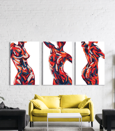 Σύνθεση Με Πίνακες Καμβάδες 60x40 - 3 Τεμάχια - Female Body Art