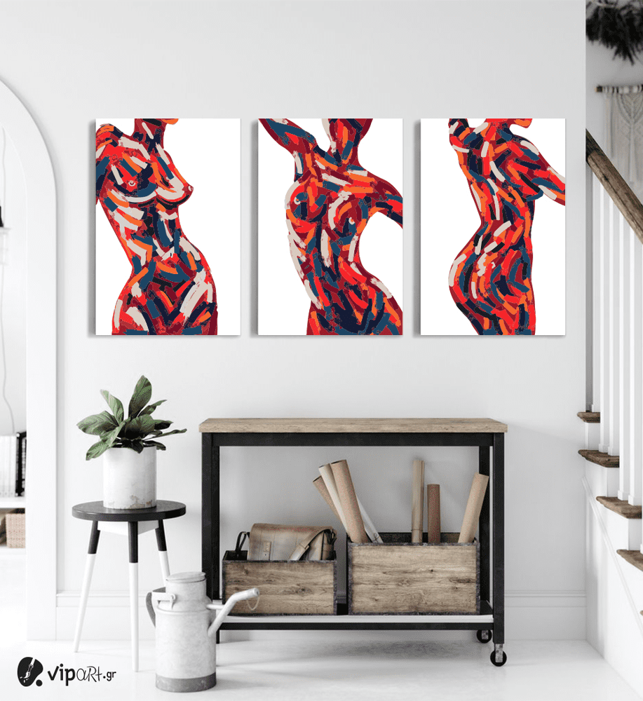 Σύνθεση Με Πίνακες Καμβάδες 60x40 - 3 Τεμάχια - Female Body Art