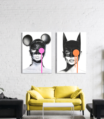 Σύνθεση με πίνακες Καμβάδες : Mask Catwoman and Mini - 2 Τεμάχια 70x50