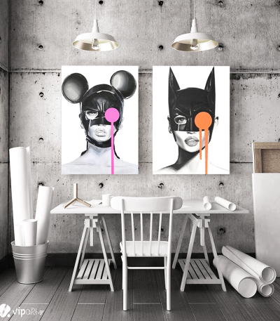 Σύνθεση με πίνακες Καμβάδες : Mask Catwoman and Mini - 2 Τεμάχια 70x50