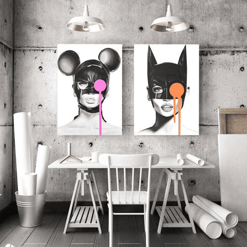 Σύνθεση με πίνακες Καμβάδες : Mask Catwoman and Mini - 2 Τεμάχια 70x50