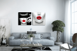 Σύνθεση Με Πίνακες Καμβάδες 60x60 - 2 Τεμάχια - Beauty Red Lips portrait