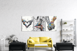 Σύνθεση Με Πίνακες Καμβάδες 70x50 - 3 Τεμάχια - Street Graffiti Art Heart Kiss Hand