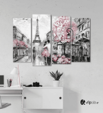 Πίνακας Καμβάς Τετράπτυχος Paris painting selective color