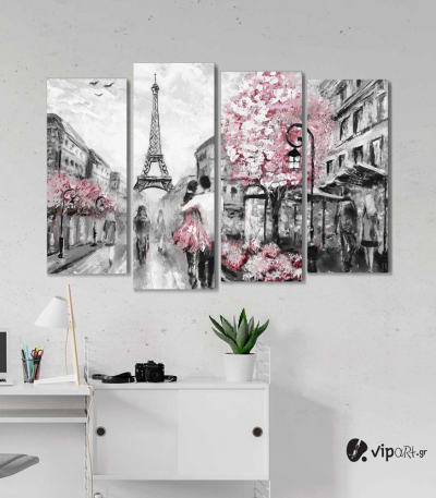 Πίνακας Καμβάς Τετράπτυχος Paris painting selective color