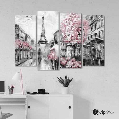 Πίνακας Καμβάς Τετράπτυχος Paris painting selective color