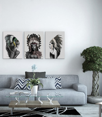 Σύνθεση Με Πίνακες Καμβάδες 70x50 - 3 Τεμάχια - Indians Woman And Man Nordic Style