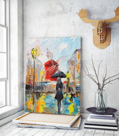 Πίνακας σε Καμβά : Women Umbrella red windmill
