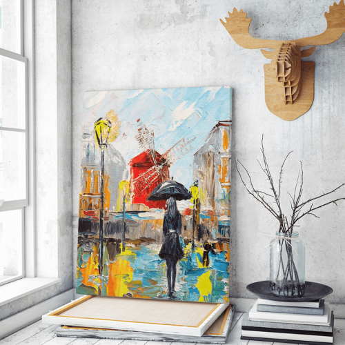 Πίνακας σε Καμβά : Women Umbrella red windmill