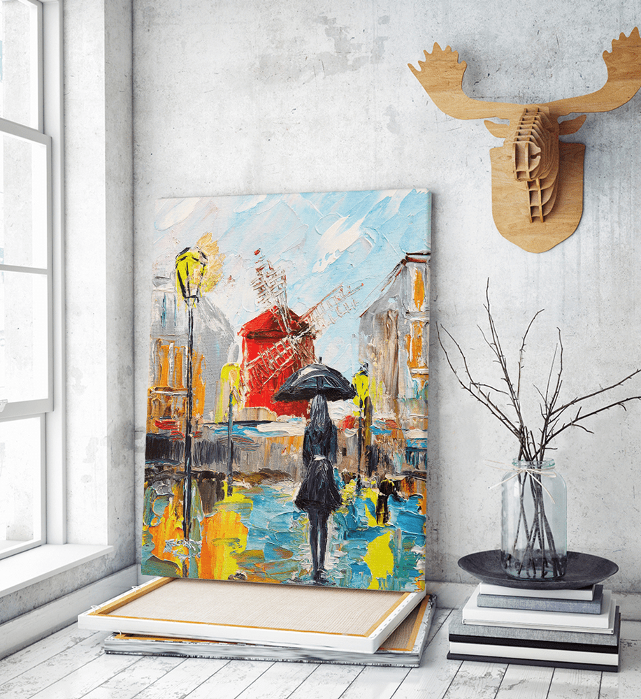 Πίνακας σε Καμβά : Women Umbrella red windmill