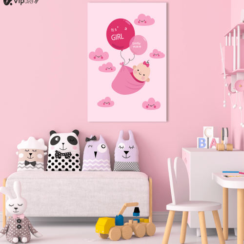 Πίνακας Καμβάς Baby Girl's Name and Date of Birth