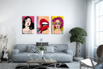 Σύνθεση Με Πίνακες Καμβάδες 60x40 - 3 Τεμάχια - Women in Pop Art Style