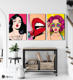 Σύνθεση Με Πίνακες Καμβάδες 60x40 - 3 Τεμάχια - Women in Pop Art Style