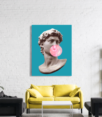 Πίνακας σε Καμβά : Statue of David blowing a bubble art