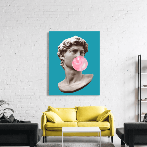 Πίνακας σε Καμβά : Statue of David blowing a bubble art