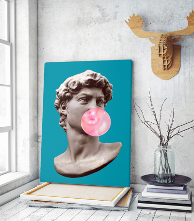 Πίνακας σε Καμβά : Statue of David blowing a bubble art