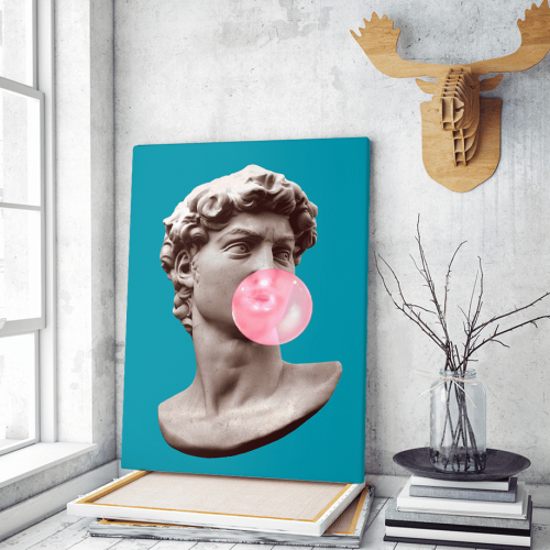 Πίνακας σε Καμβά : Statue of David blowing a bubble art