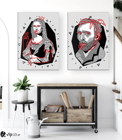 Σύνθεση με πίνακες Καμβάδες : Mona Lisa Van Gogh modern vector art - 2 Τεμάχια 70x50
