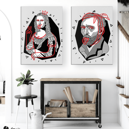 Σύνθεση με πίνακες Καμβάδες : Mona Lisa Van Gogh modern vector art - 2 Τεμάχια 70x50