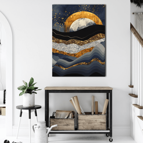 Πίνακας Καμβάς Black sea Sunset- Gold details
