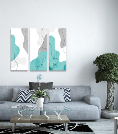 Σύνθεση με Πίνακες σε Καμβά Hand Painted Abstract 3 τεμάχια 40x100