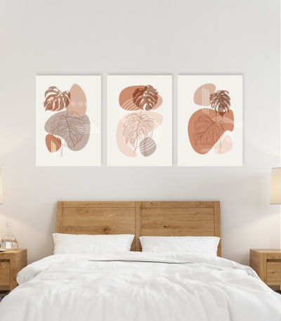 Σύνθεση Με Πίνακες Καμβάδες 70x50 - 3 Τεμάχια - Modern Abstract Boho Leaves