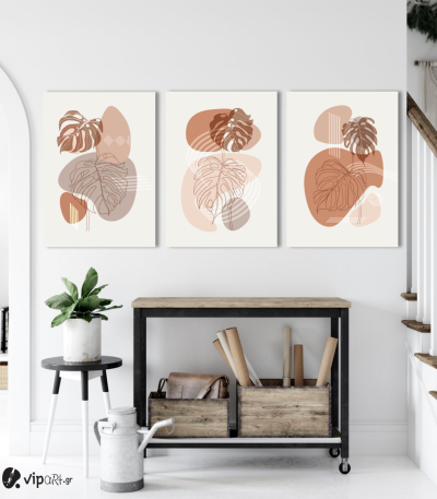 Σύνθεση Με Πίνακες Καμβάδες 70x50 - 3 Τεμάχια - Modern Abstract Boho Leaves