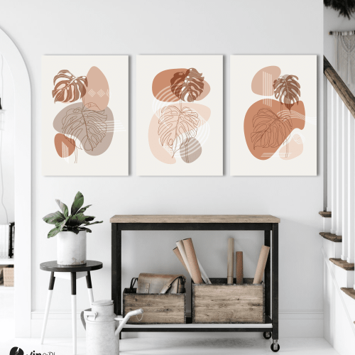 Σύνθεση Με Πίνακες Καμβάδες 70x50 - 3 Τεμάχια - Modern Abstract Boho Leaves